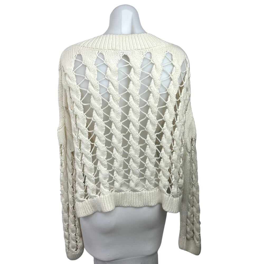 Zara White Open Knit Crochet Boat Neck Long Sleeve Pullover Crop Sweater Size M - Picture 2 of 4